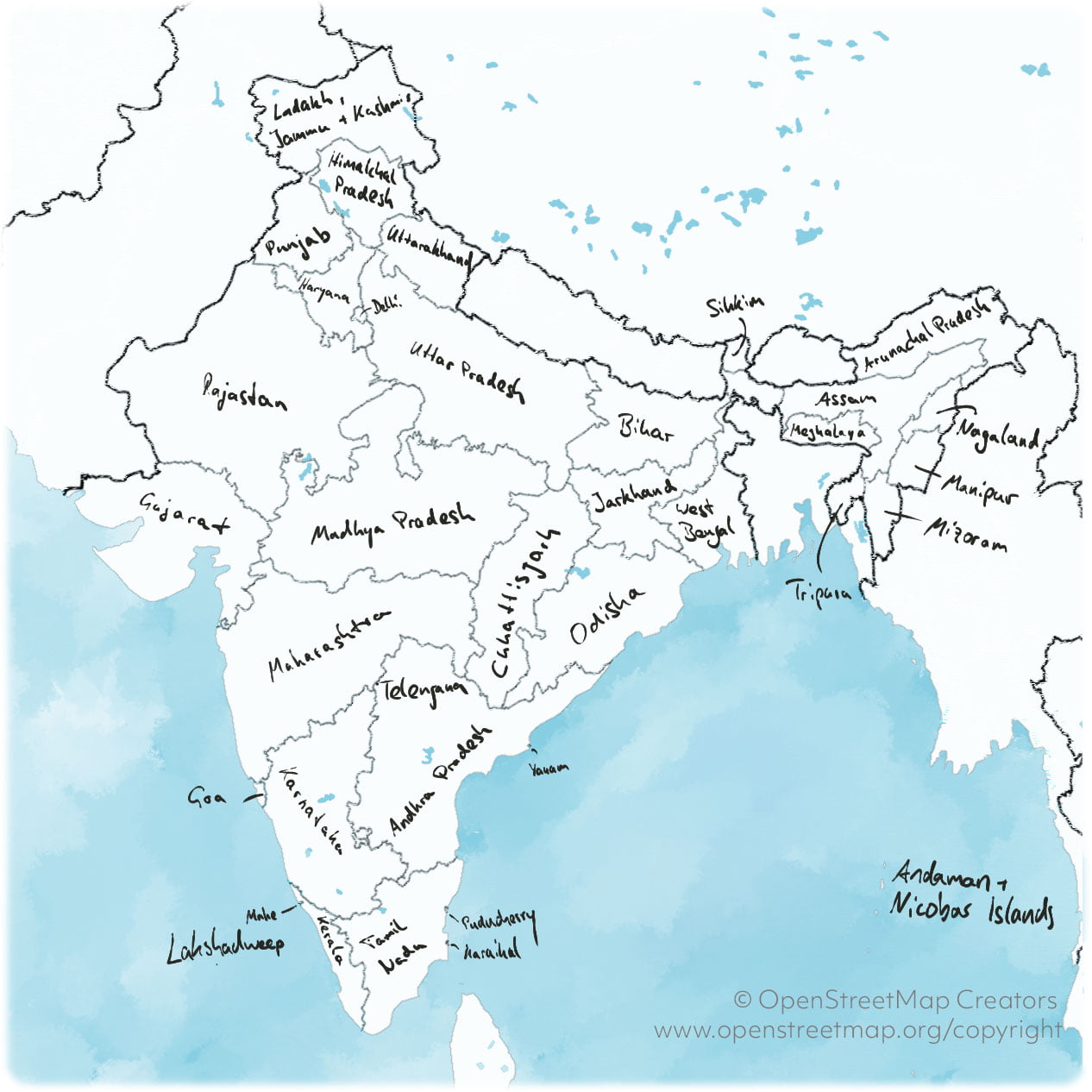 Karte der indischen Staaten