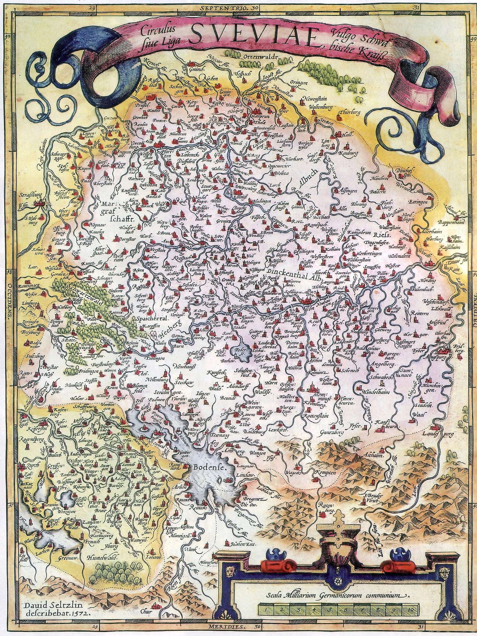 Historic map of Swabia from 1572